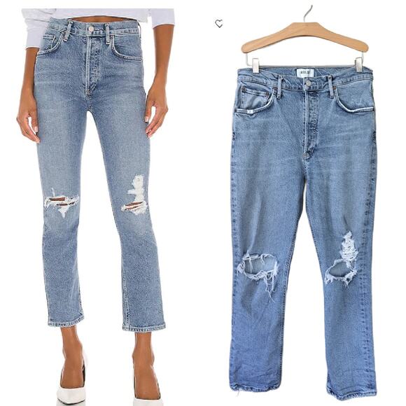 AGOLDE Riley High Rise Straight Leg Crop Size 29 Whiplash Distressed Stone Wash - Picture 1 of 14
